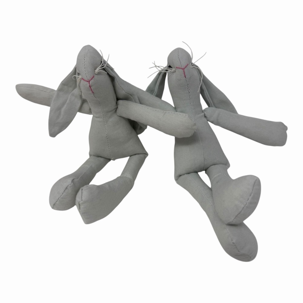 Vintage Ragshop Muslin Bunny Dolls Set of (2) Cottagecore Soft‎ Rag Rabbits
